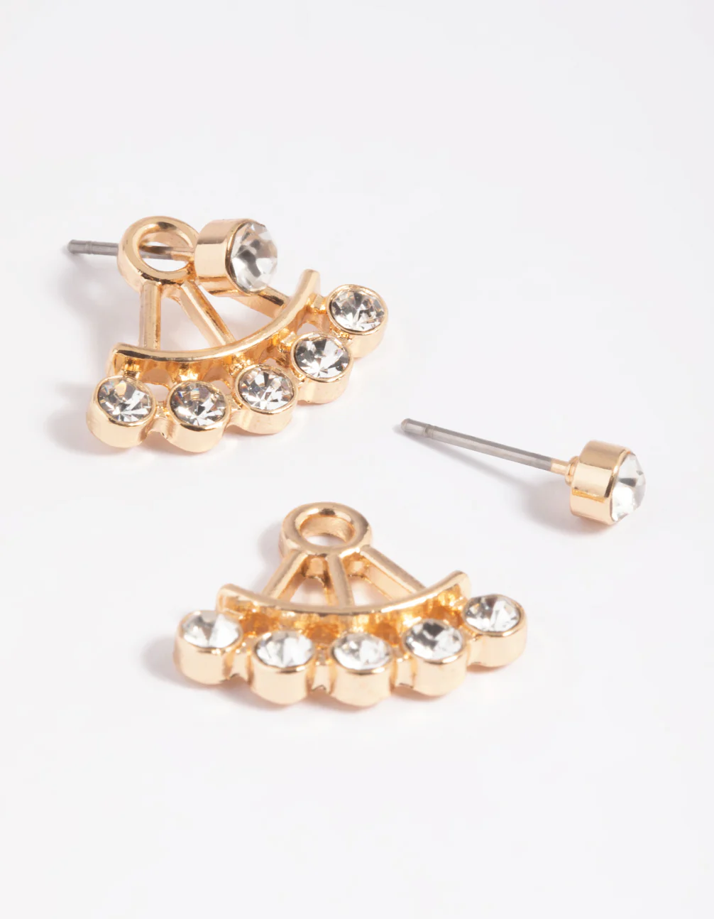Gold Circular Diamante Jacket Earrings - Image 3
