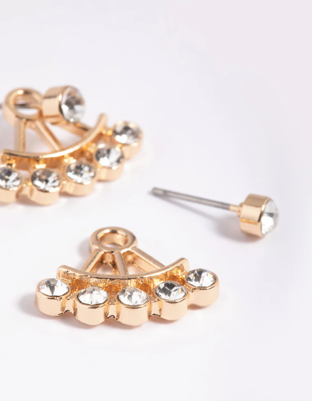 Gold Circular Diamante Jacket Earrings - Image 4