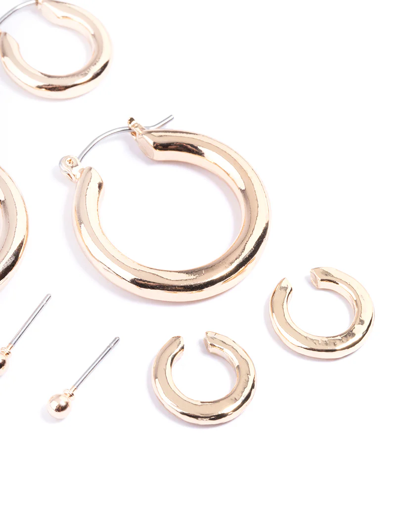 Gold Core Chunky Mix Earrings 4-Pack - Image 2
