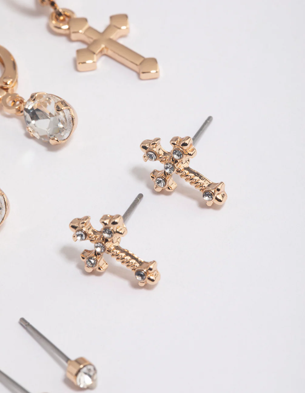 Gold Cross Diamante Huggie Earrings 4-Pack - Image 2