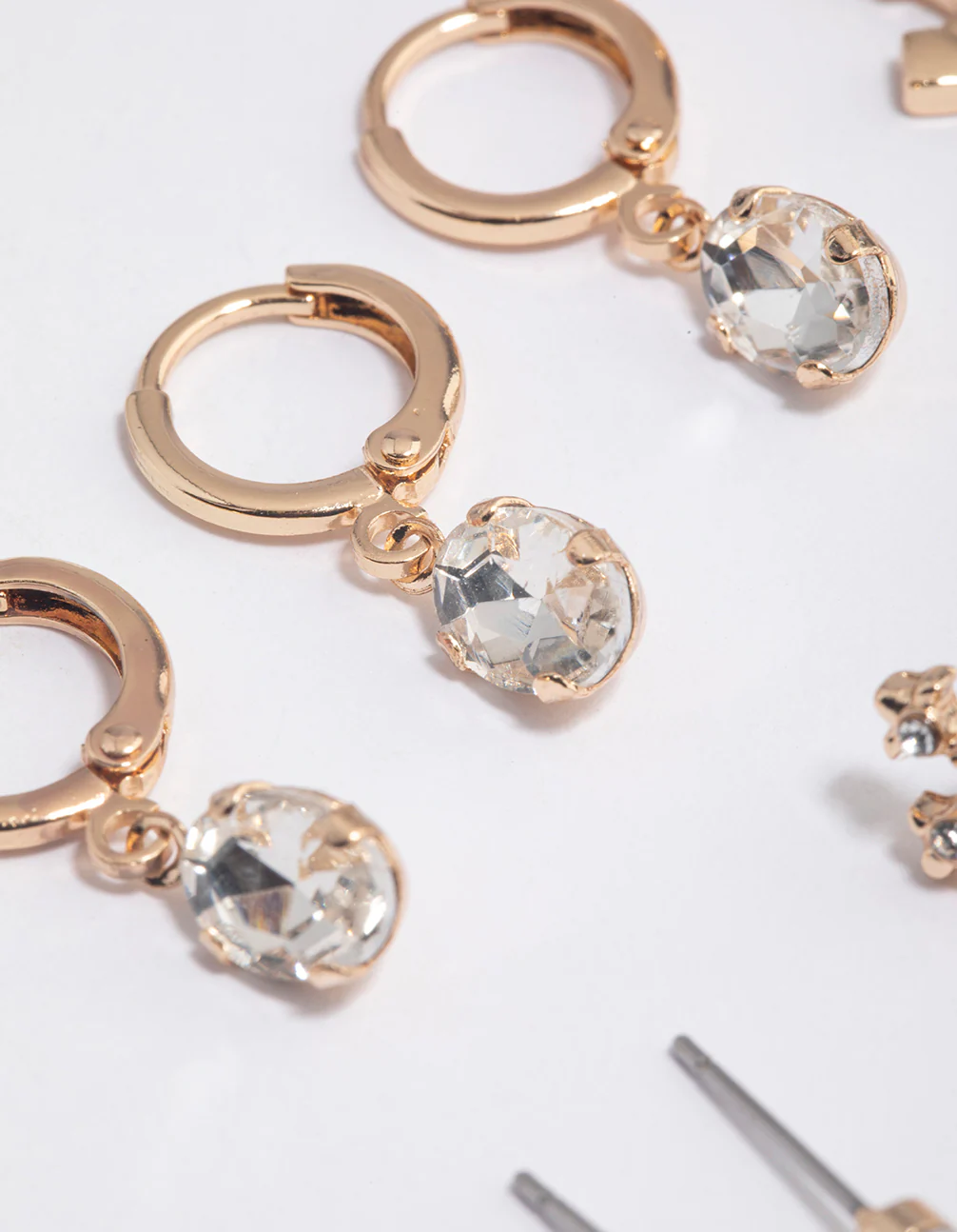 Gold Cross Diamante Huggie Earrings 4-Pack - Image 3