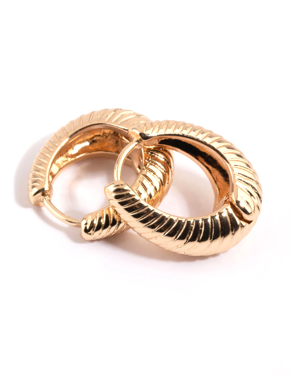 Gold Croissant Oval Huggie Hoop Earrings - Image 2
