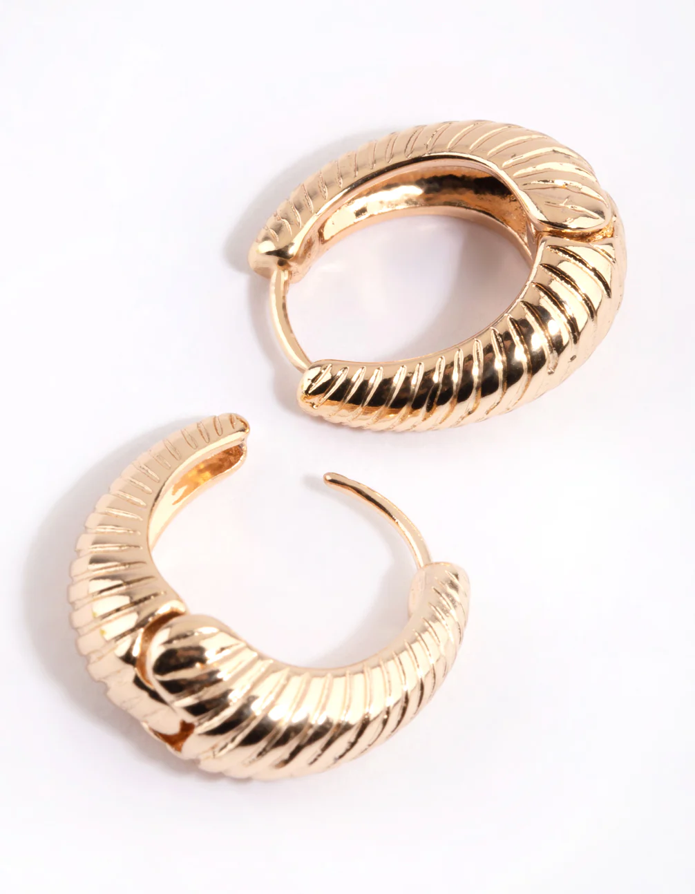 Gold Croissant Oval Huggie Hoop Earrings - Image 3