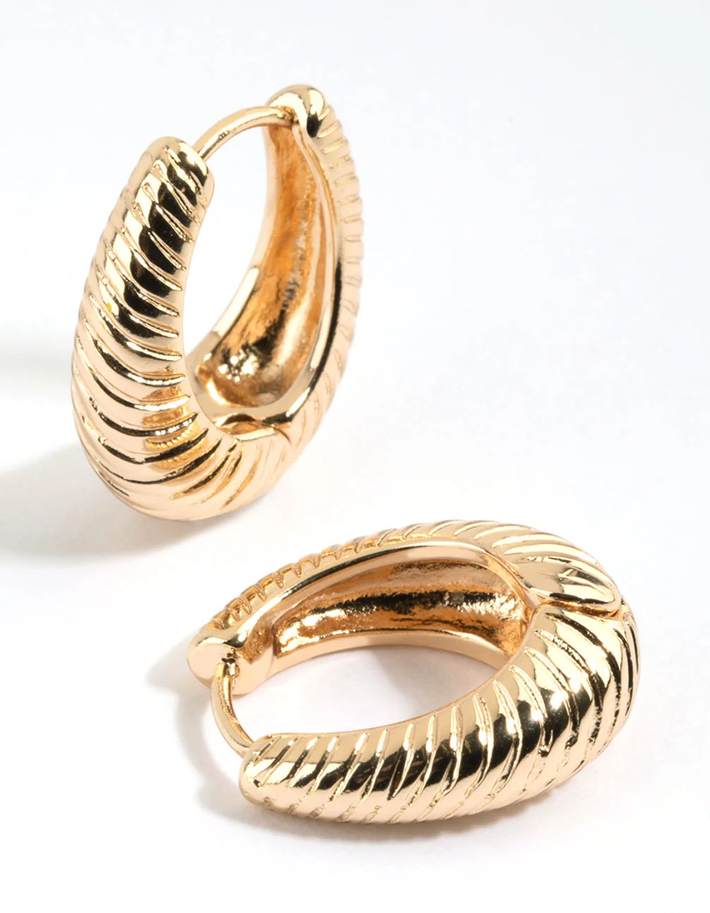 Gold Croissant Oval Huggie Hoop Earrings - Image 4