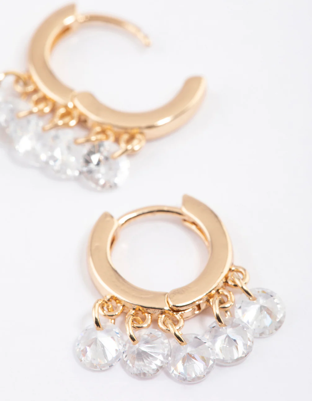Gold Cubic Zirconia Droplet Huggie Hoop Earrings - Image 2
