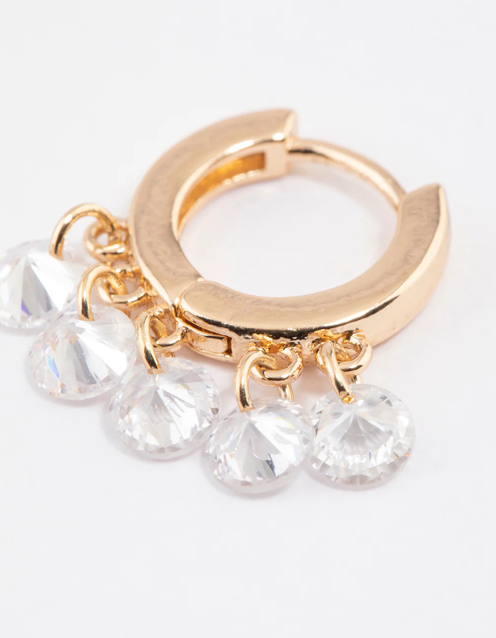 Gold Cubic Zirconia Droplet Huggie Hoop Earrings - Image 3