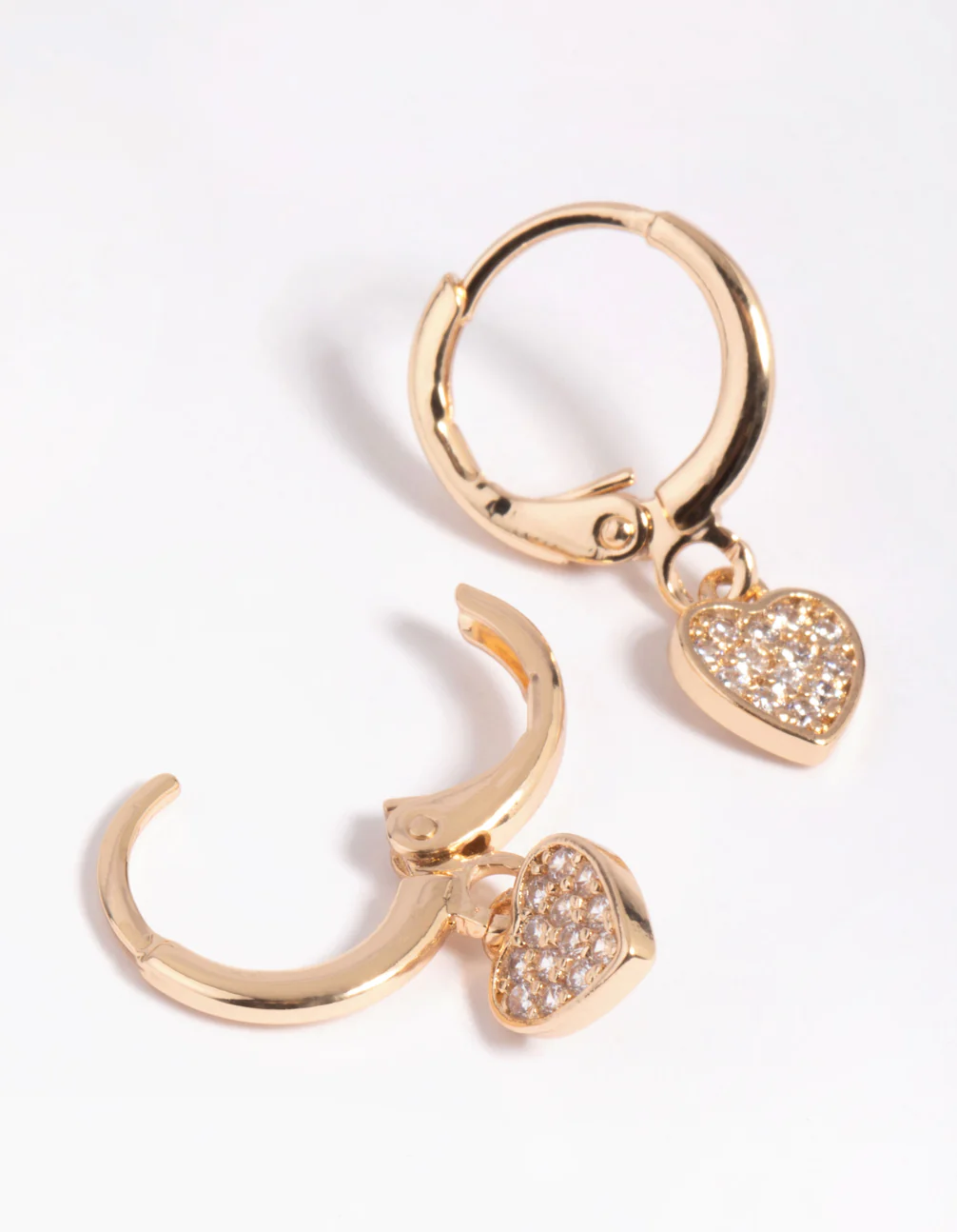 Gold Cubic Zirconia Heart Charm Huggie Hoop Earrings - Image 3