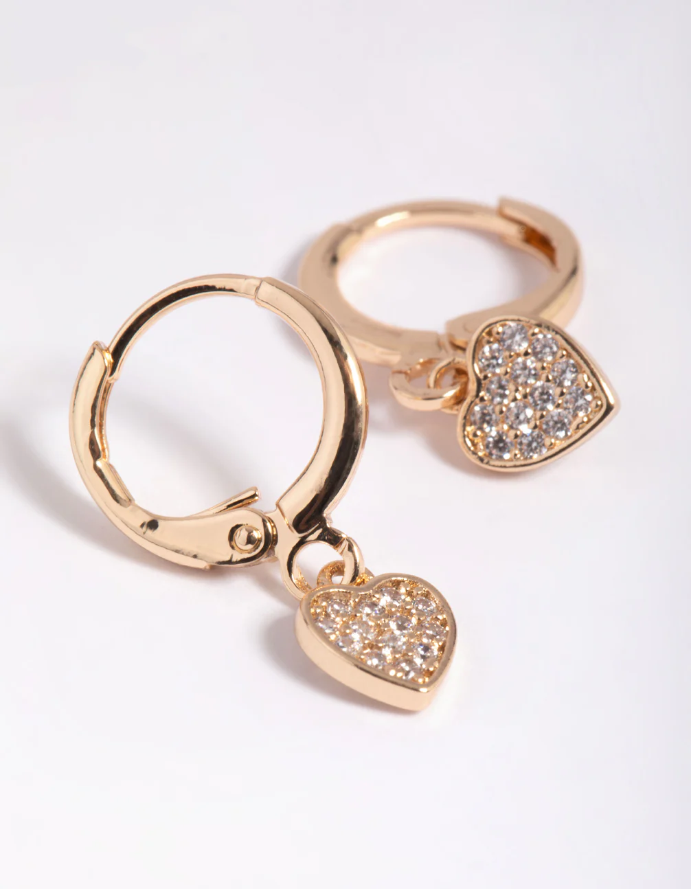 Gold Cubic Zirconia Heart Charm Huggie Hoop Earrings - Image 4