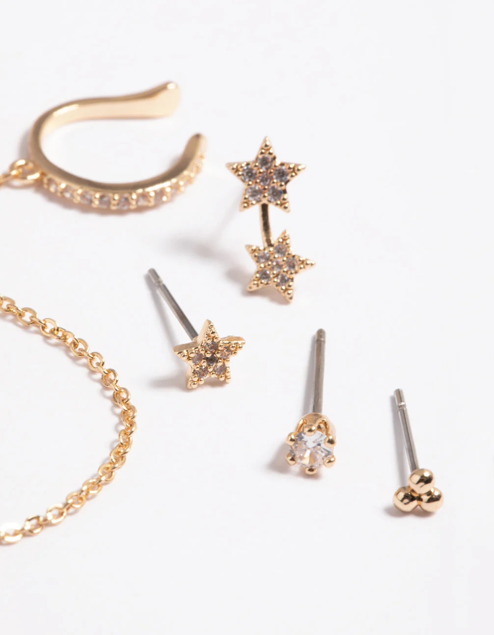 Gold Cubic Zirconia Star Stack 6-Pack Earrings - Image 2