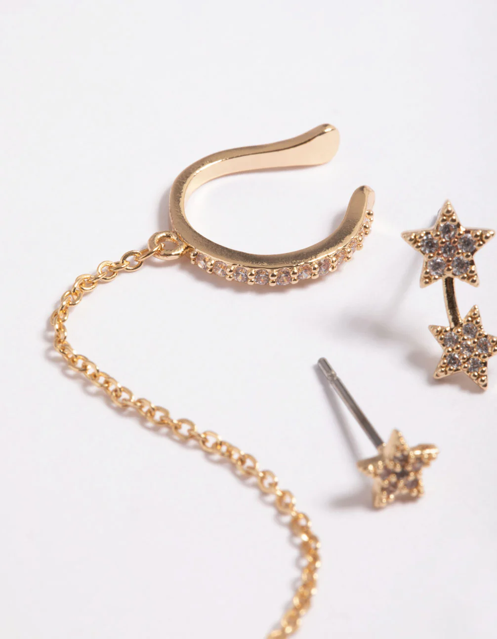 Gold Cubic Zirconia Star Stack 6-Pack Earrings - Image 3