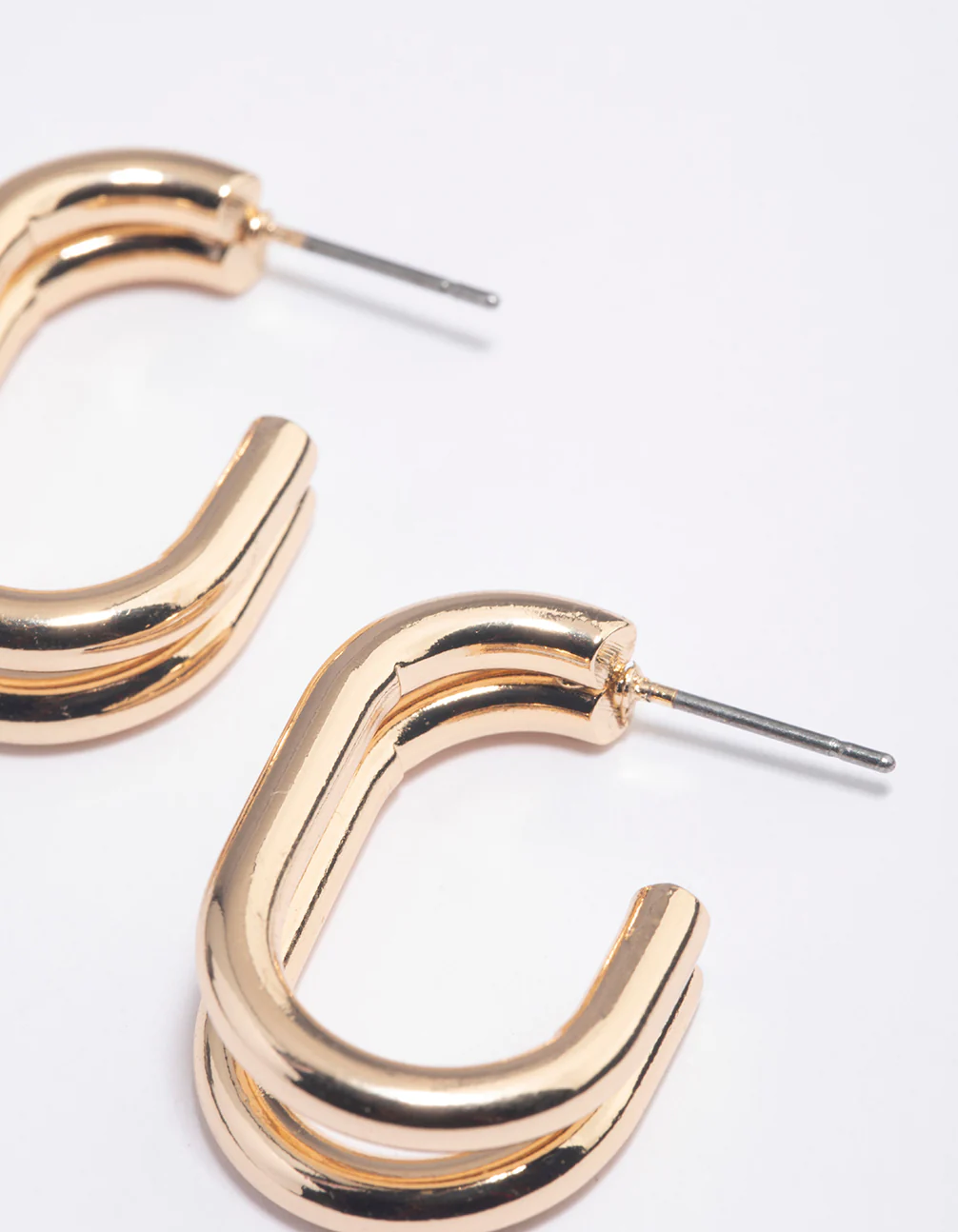 Gold Double Row Oval Hoop Earrings - Image 3