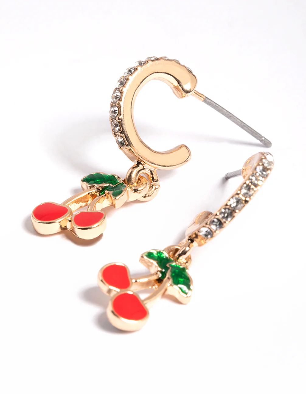 Gold Diamante Cherry Huggie Earrings - Image 3