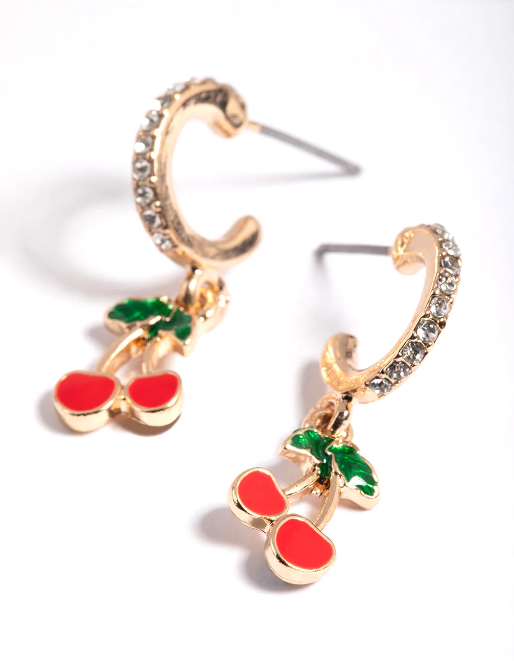 Gold Diamante Cherry Huggie Earrings - Image 4