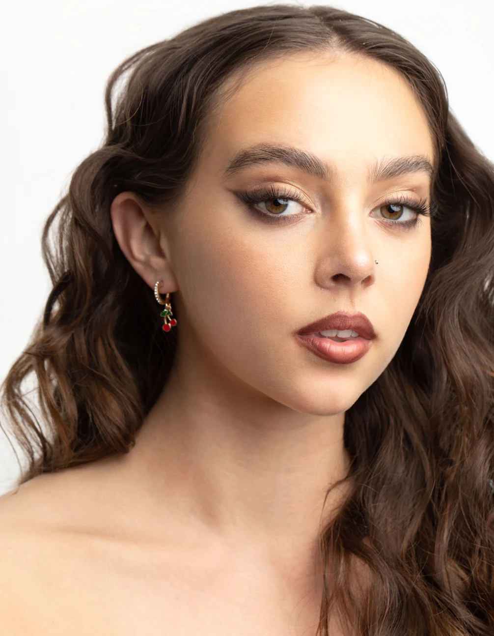 Gold Diamante Cherry Huggie Earrings - Image 5