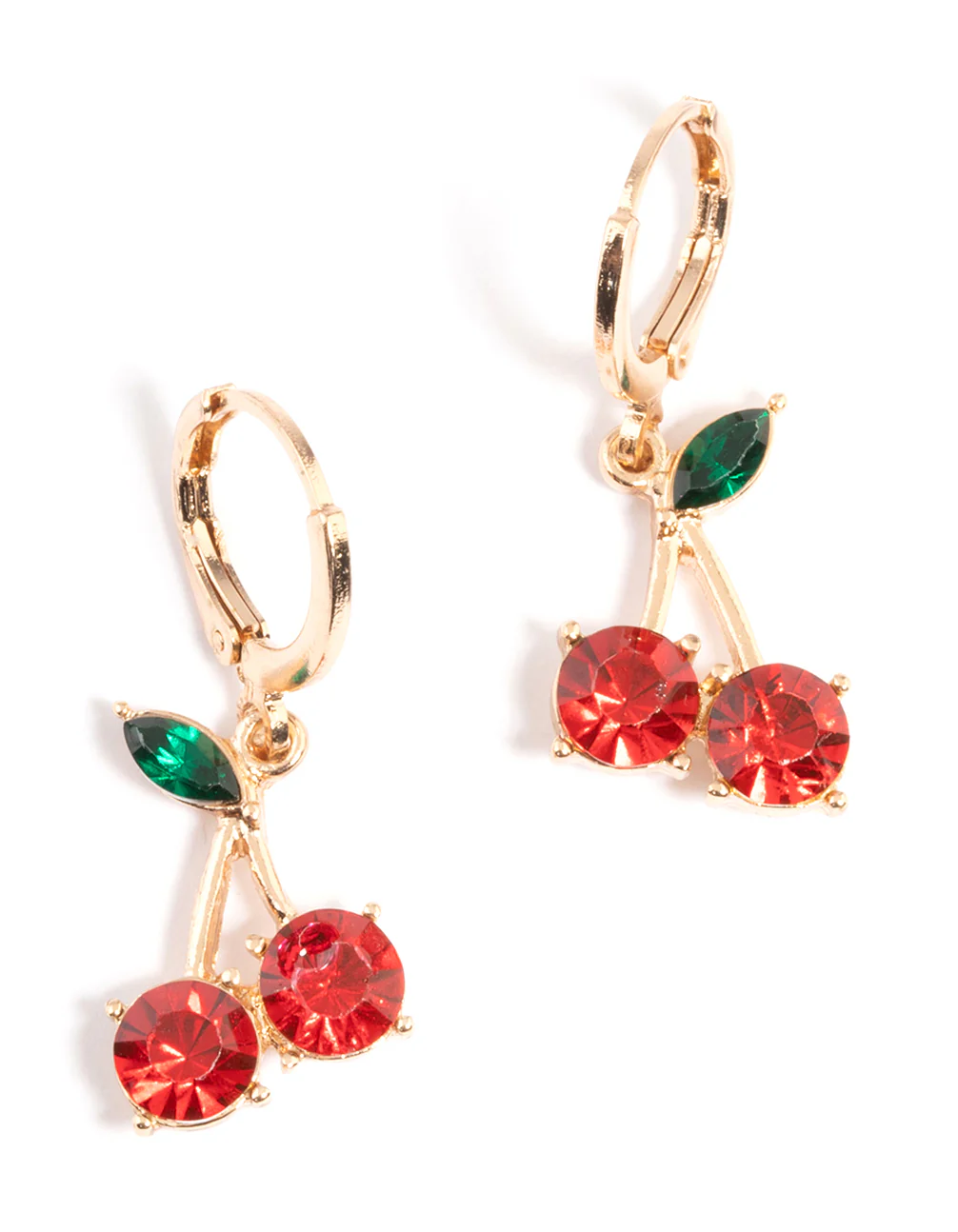 Gold Diamante Cherry Medium Huggie Earrings - Image 5