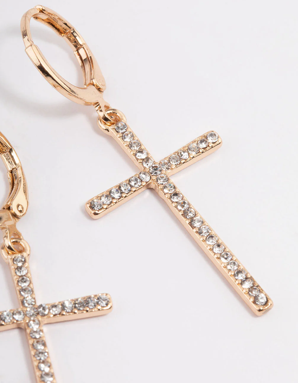 Gold Diamante Cross Huggie Earrings - Image 3