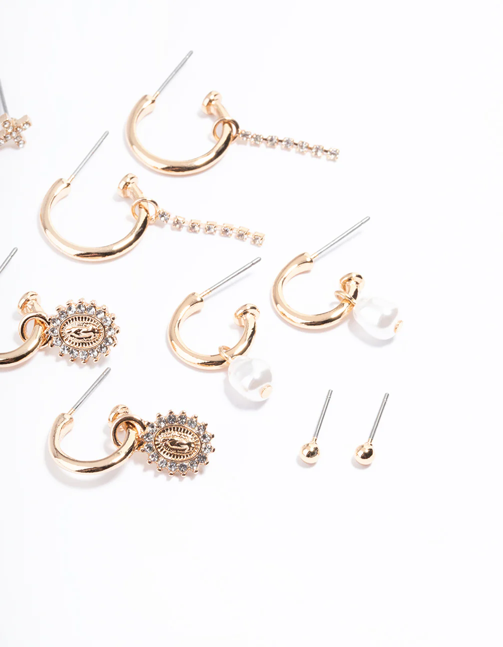 Gold Diamante Cross Mixed Stud & Earring Pack - Image 2
