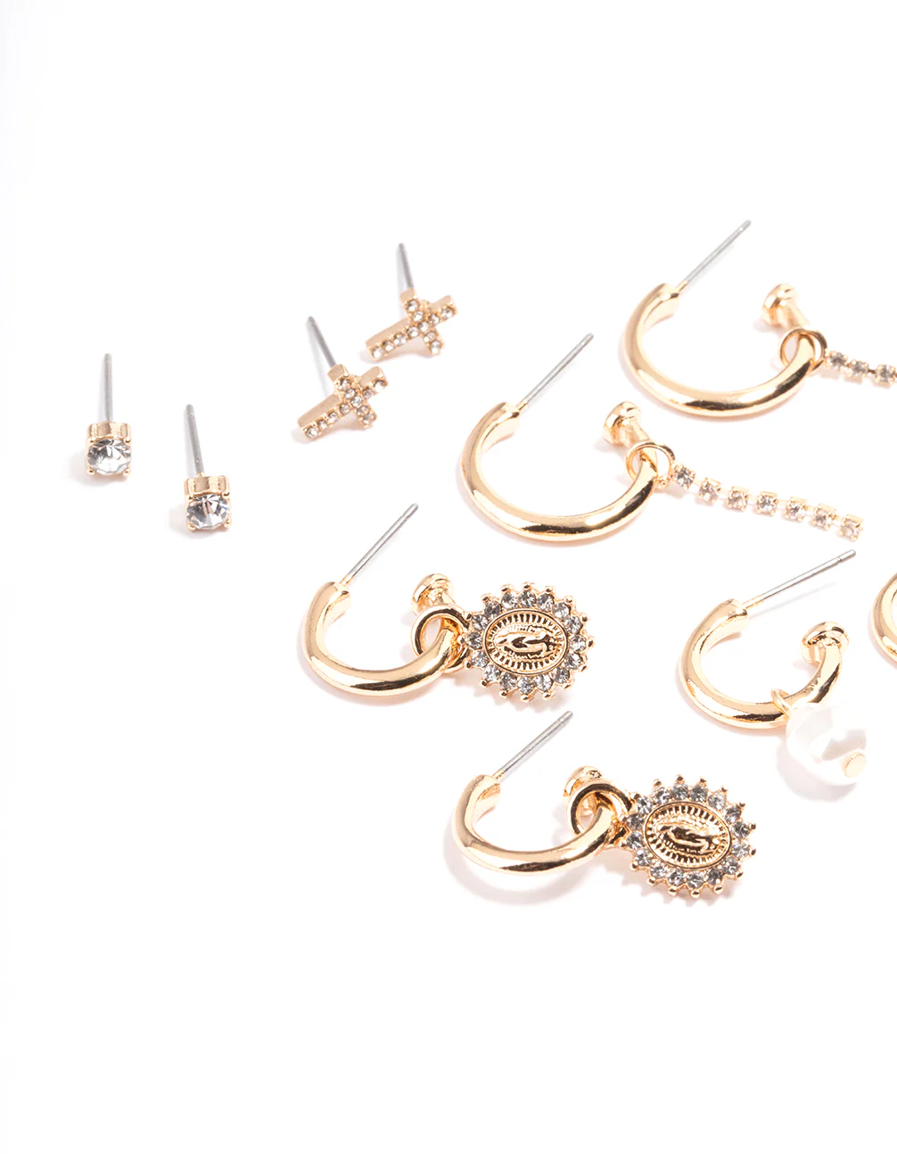 Gold Diamante Cross Mixed Stud & Earring Pack - Image 3