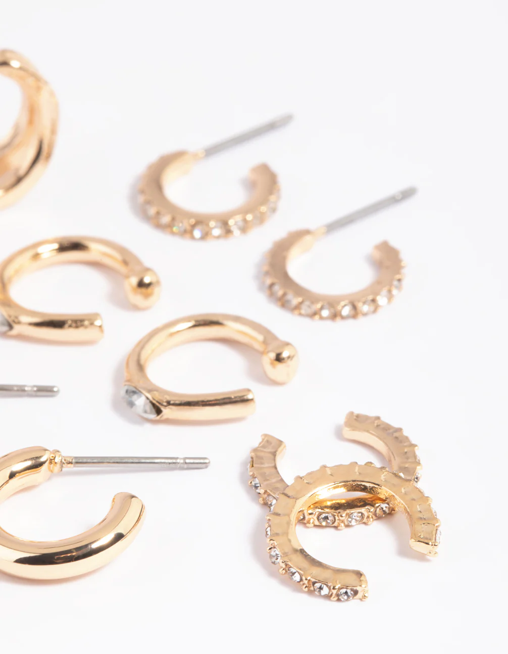 Gold Diamante Cuff & Huggie Earring Stack 5-Pack - Image 3