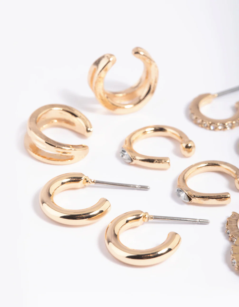 Gold Diamante Cuff & Huggie Earring Stack 5-Pack - Image 4