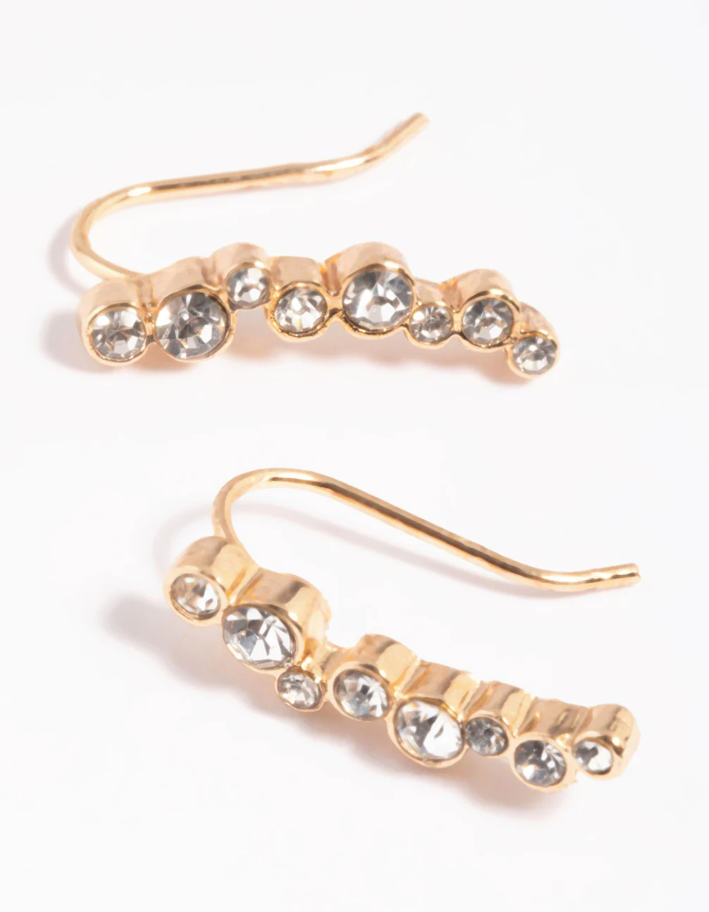 Gold Diamante Curved Crawler Jacket Earrings - Image 3