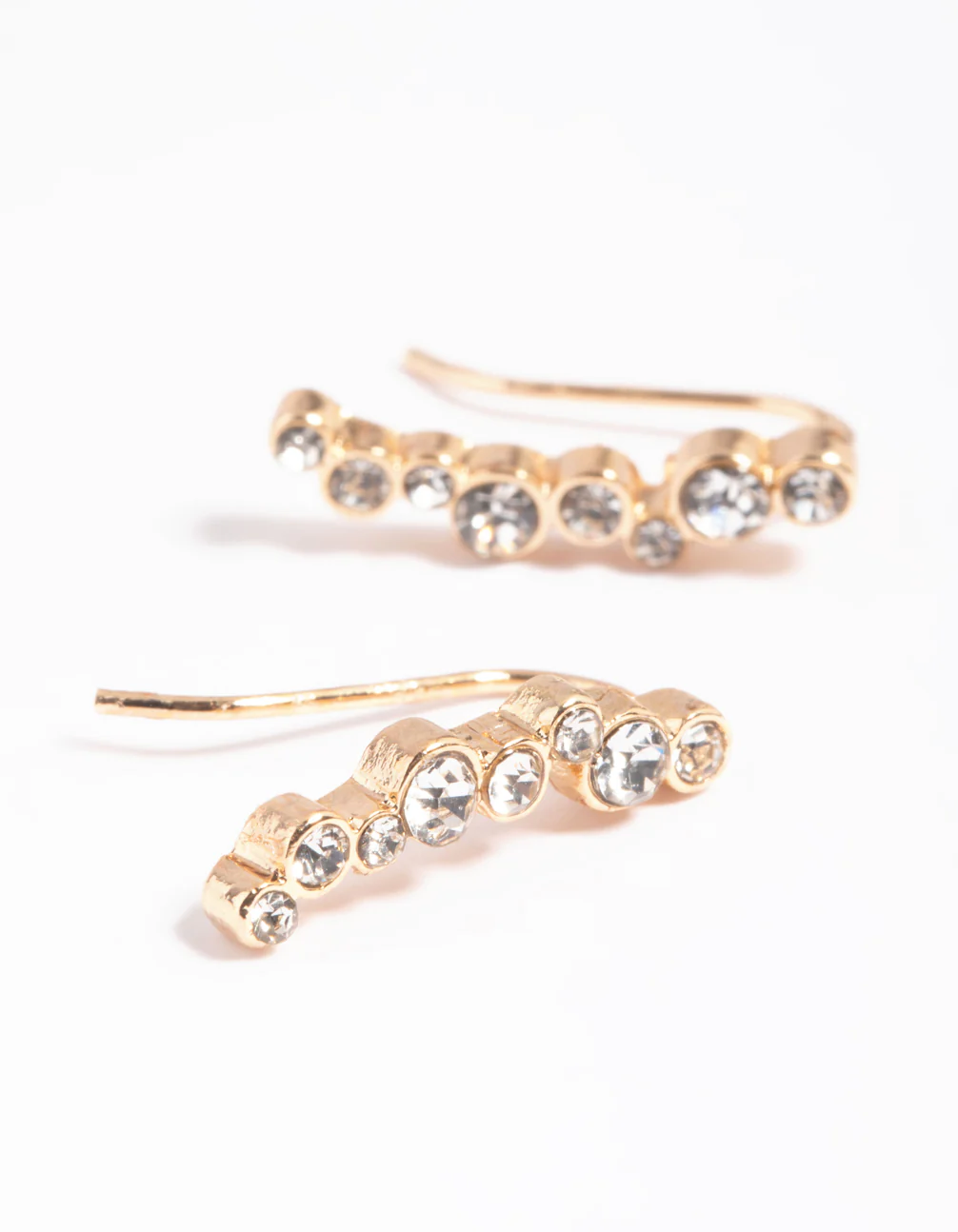Gold Diamante Curved Crawler Jacket Earrings - Image 4