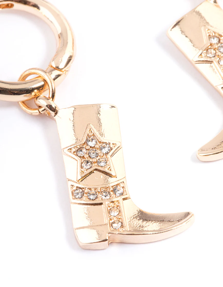 Gold Diamante Cowboy Boot Earrings - Image 4
