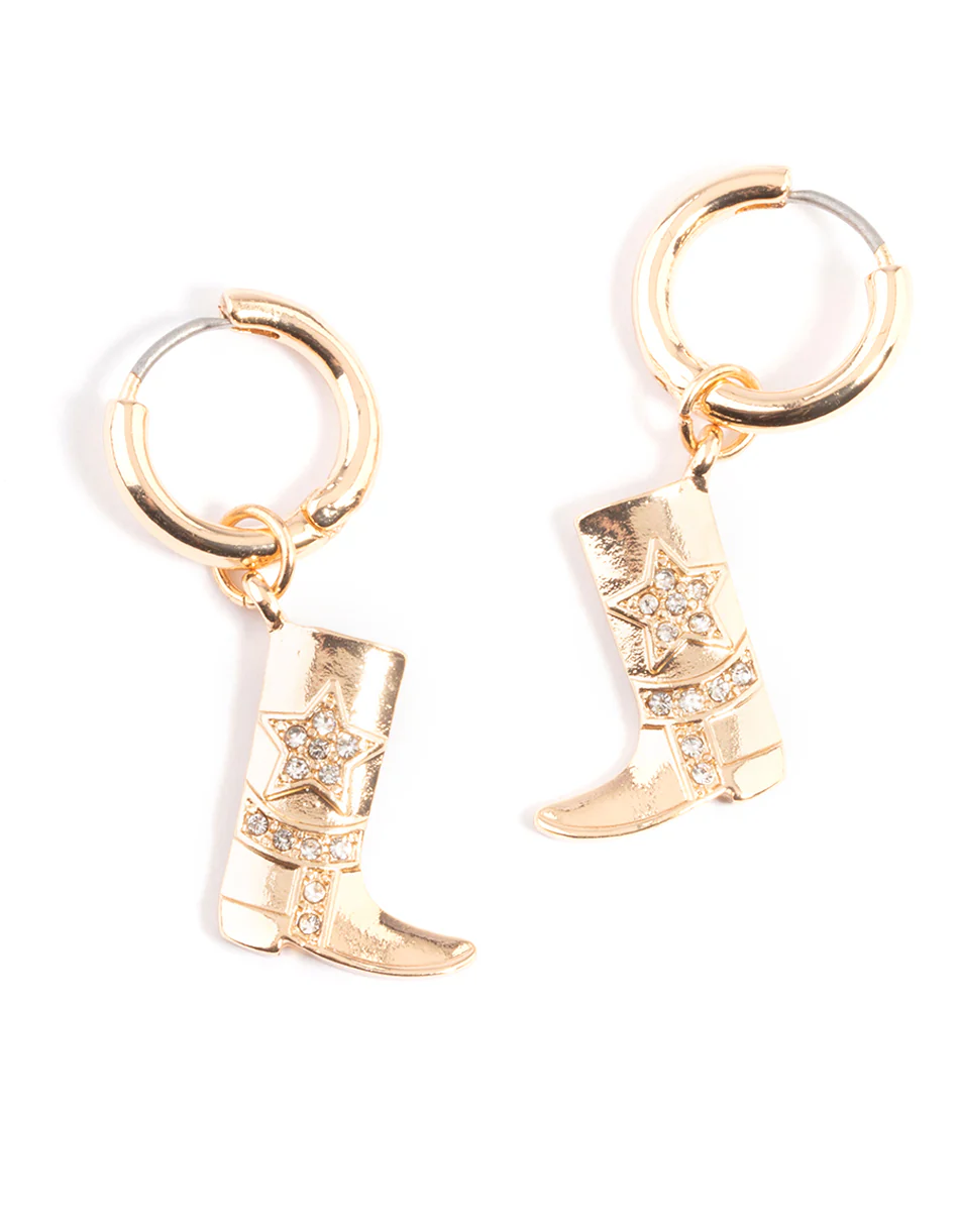 Gold Diamante Cowboy Boot Earrings - Image 5