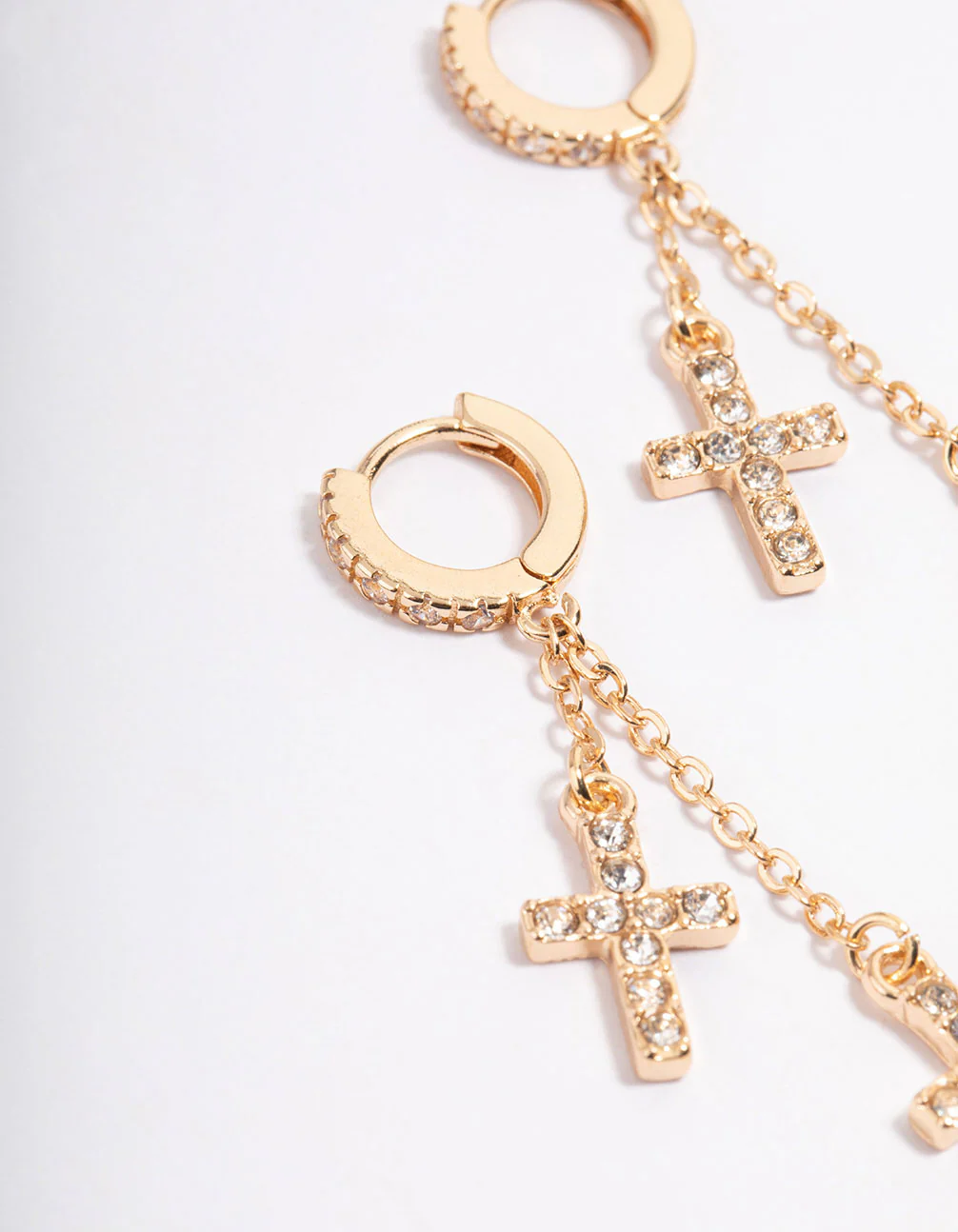 Gold Diamante Double Cross Huggie Earrings - Image 2