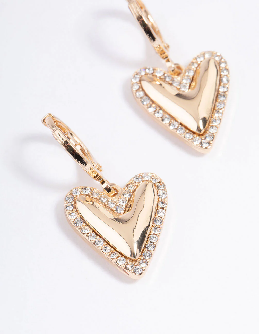 Gold Diamante Edge Heart Huggie Earrings - Image 2