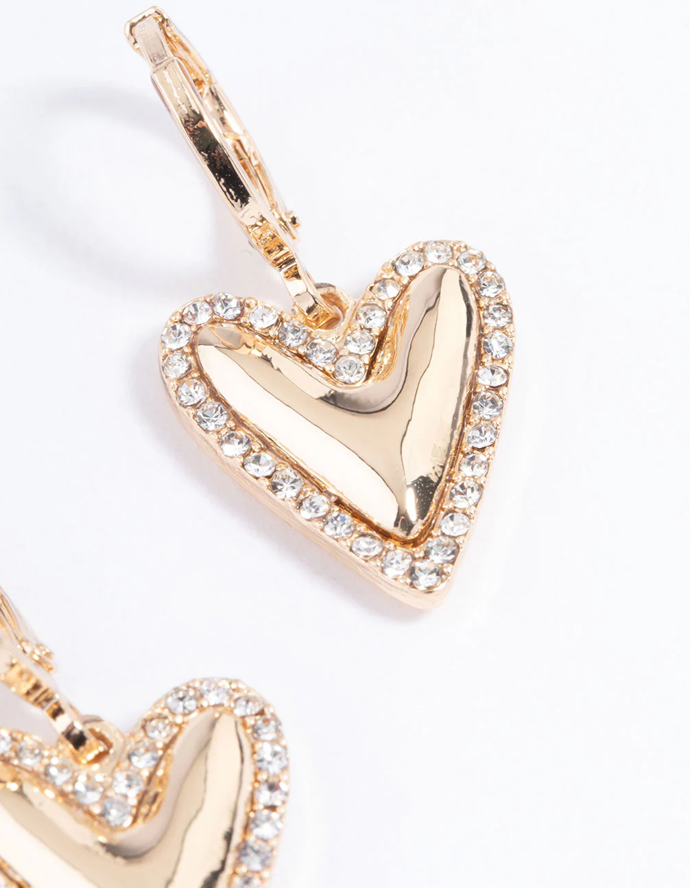 Gold Diamante Edge Heart Huggie Earrings - Image 3