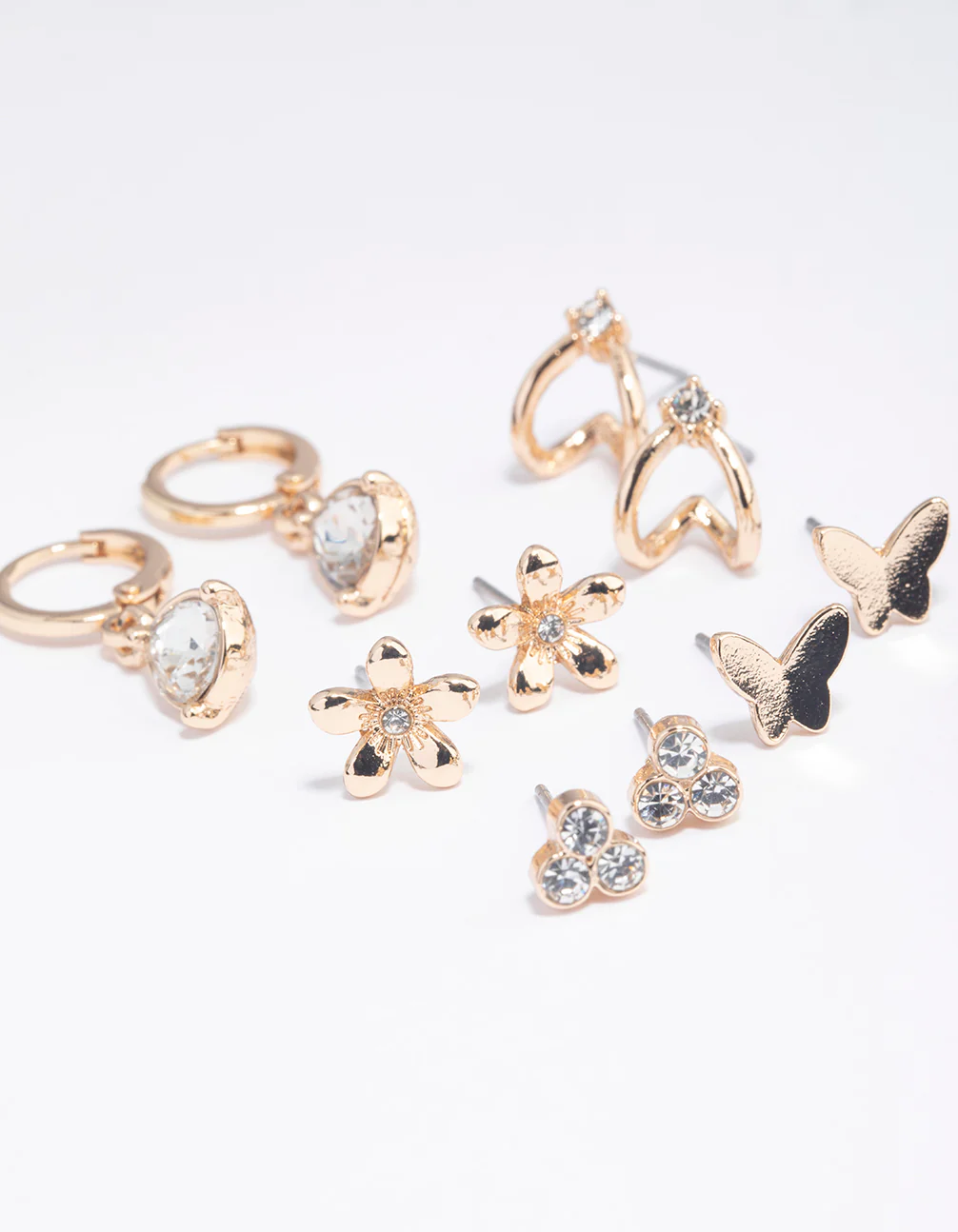 Gold Diamante Flower Butterfly Earrings 5-Pack - Image 2