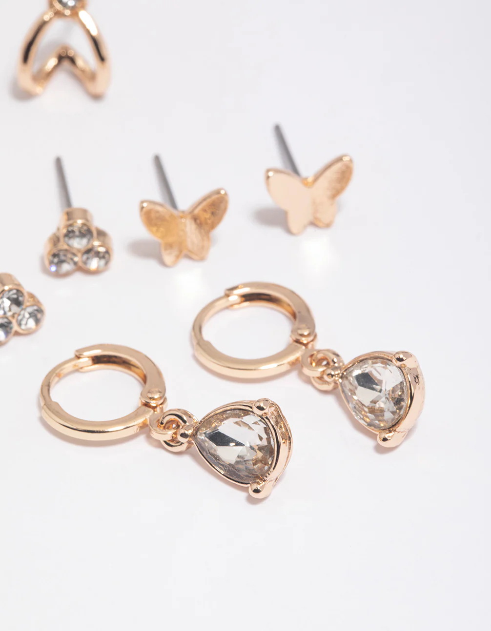 Gold Diamante Flower Butterfly Earrings 5-Pack - Image 3