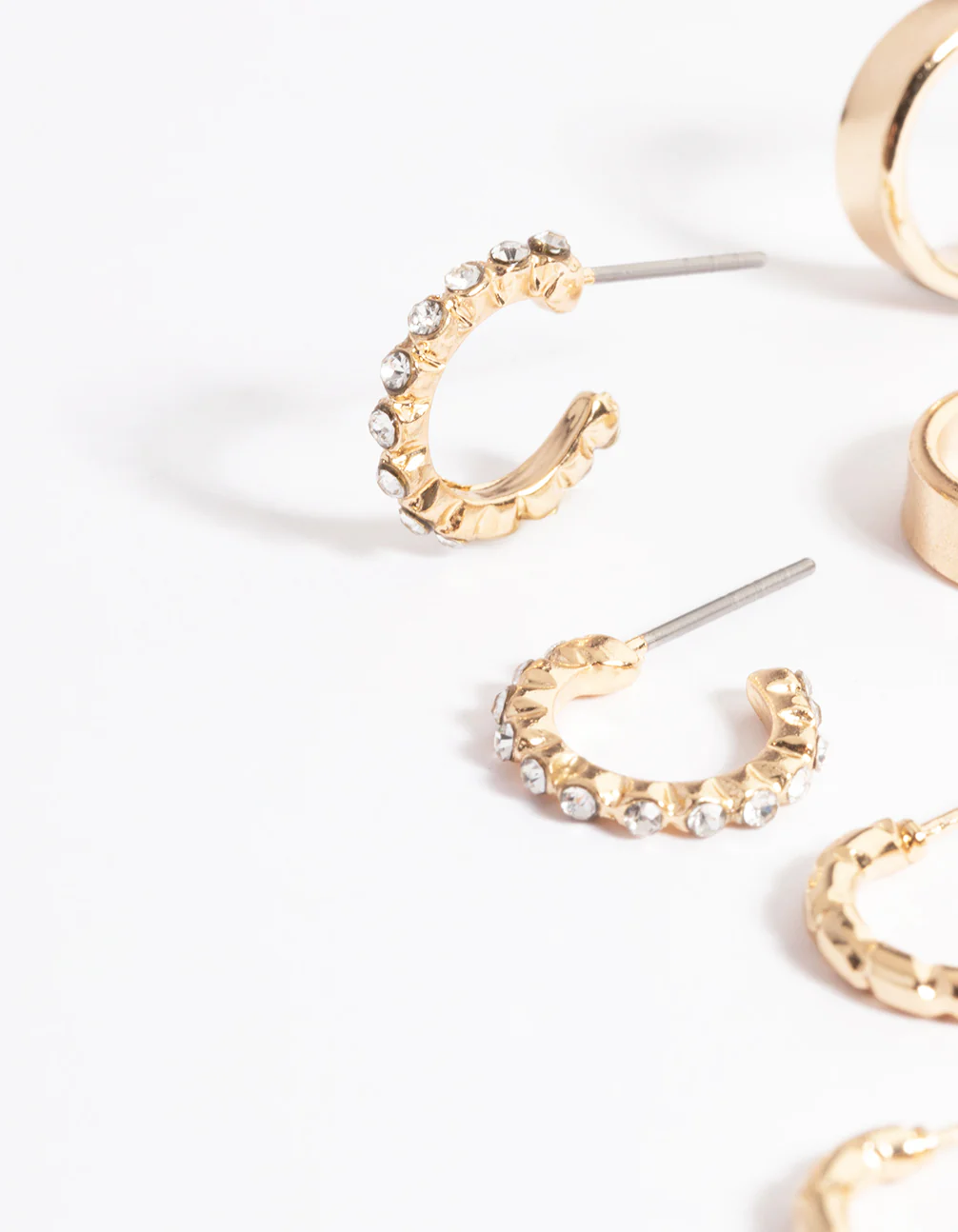 Gold Diamante & Plain Hoop Earrings 4-Pack - Image 2