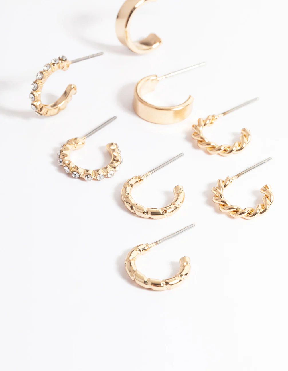Gold Diamante & Plain Hoop Earrings 4-Pack - Image 3