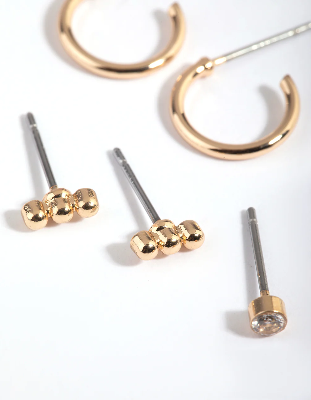Gold Diamante Stud & Huggie Hoop Earring Stack Pack - Image 2