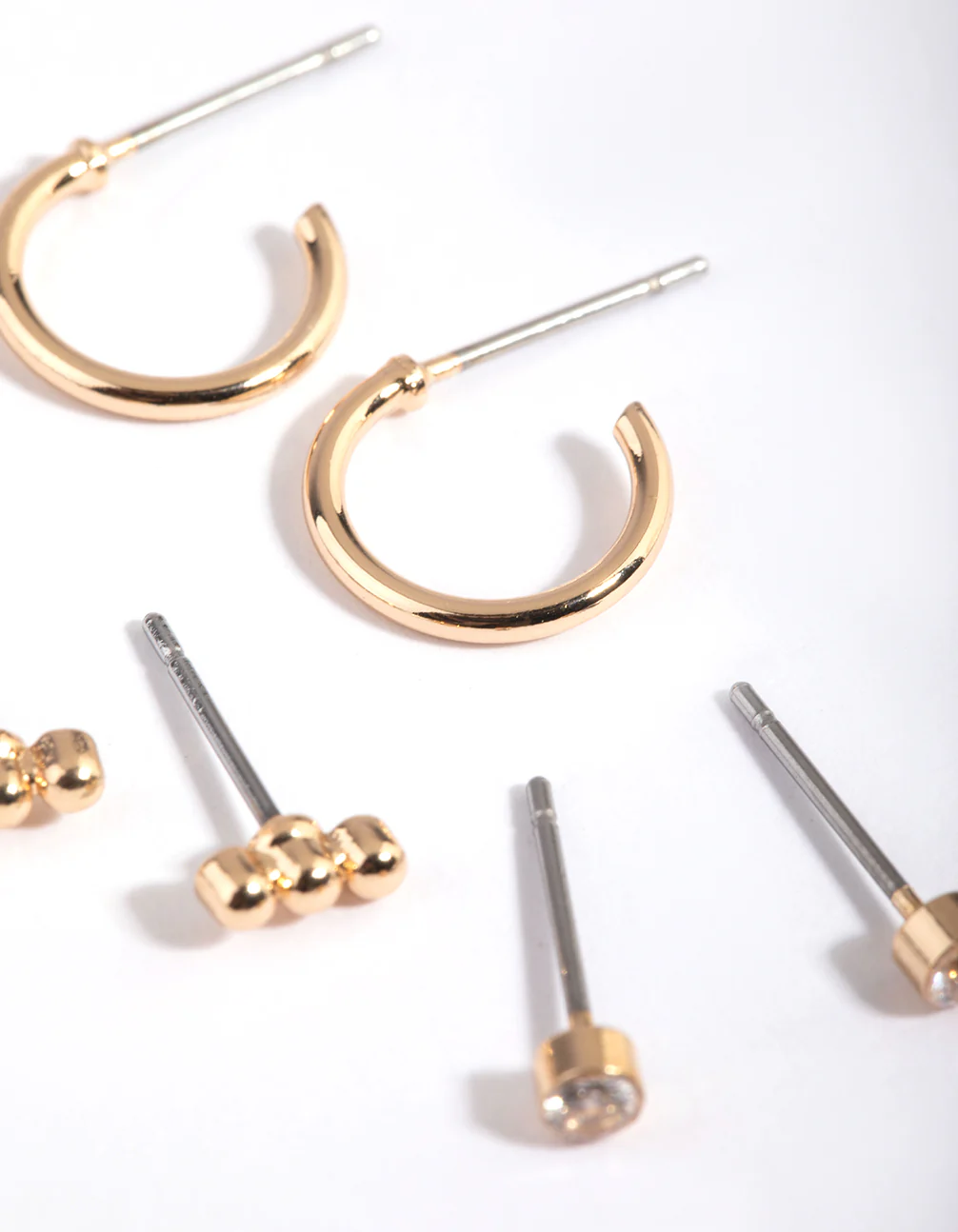 Gold Diamante Stud & Huggie Hoop Earring Stack Pack - Image 3