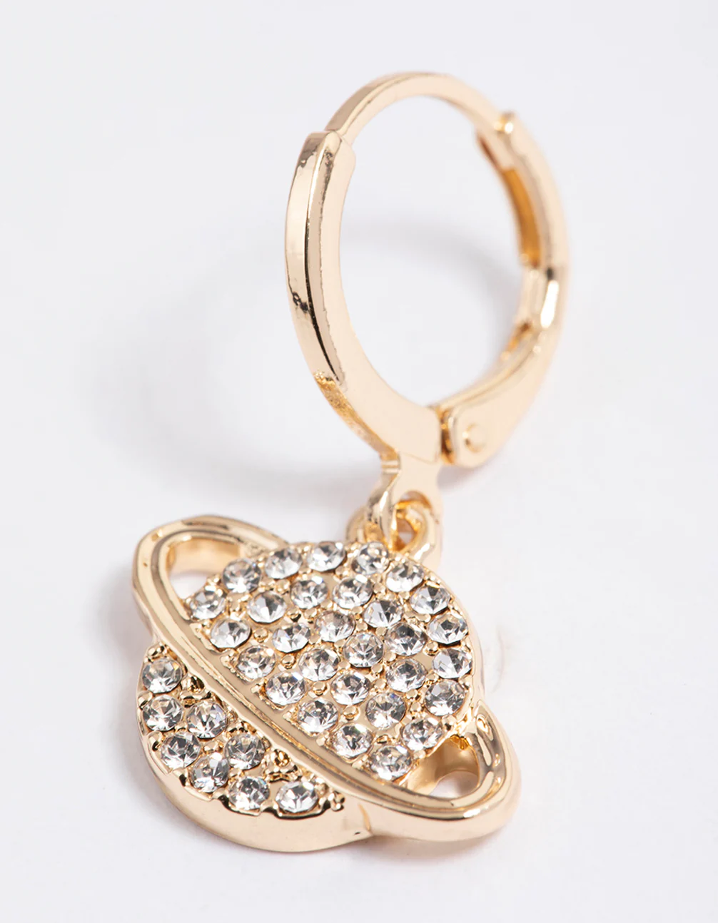 Gold Diamante Saturn Planet Huggie Earrings - Image 3