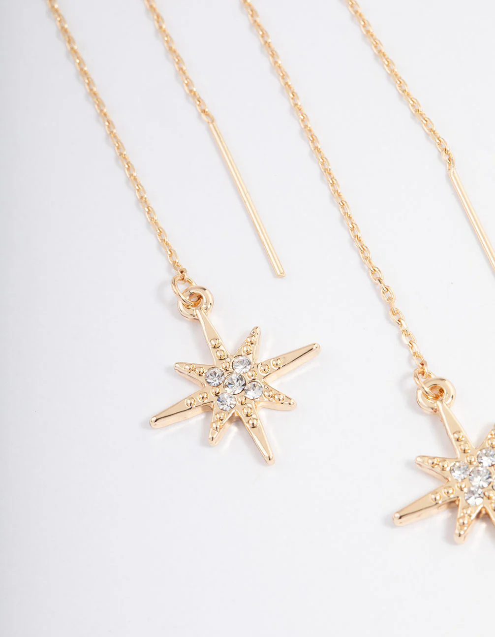 Gold Fine Diamante Star Threader Earrings - Image 3