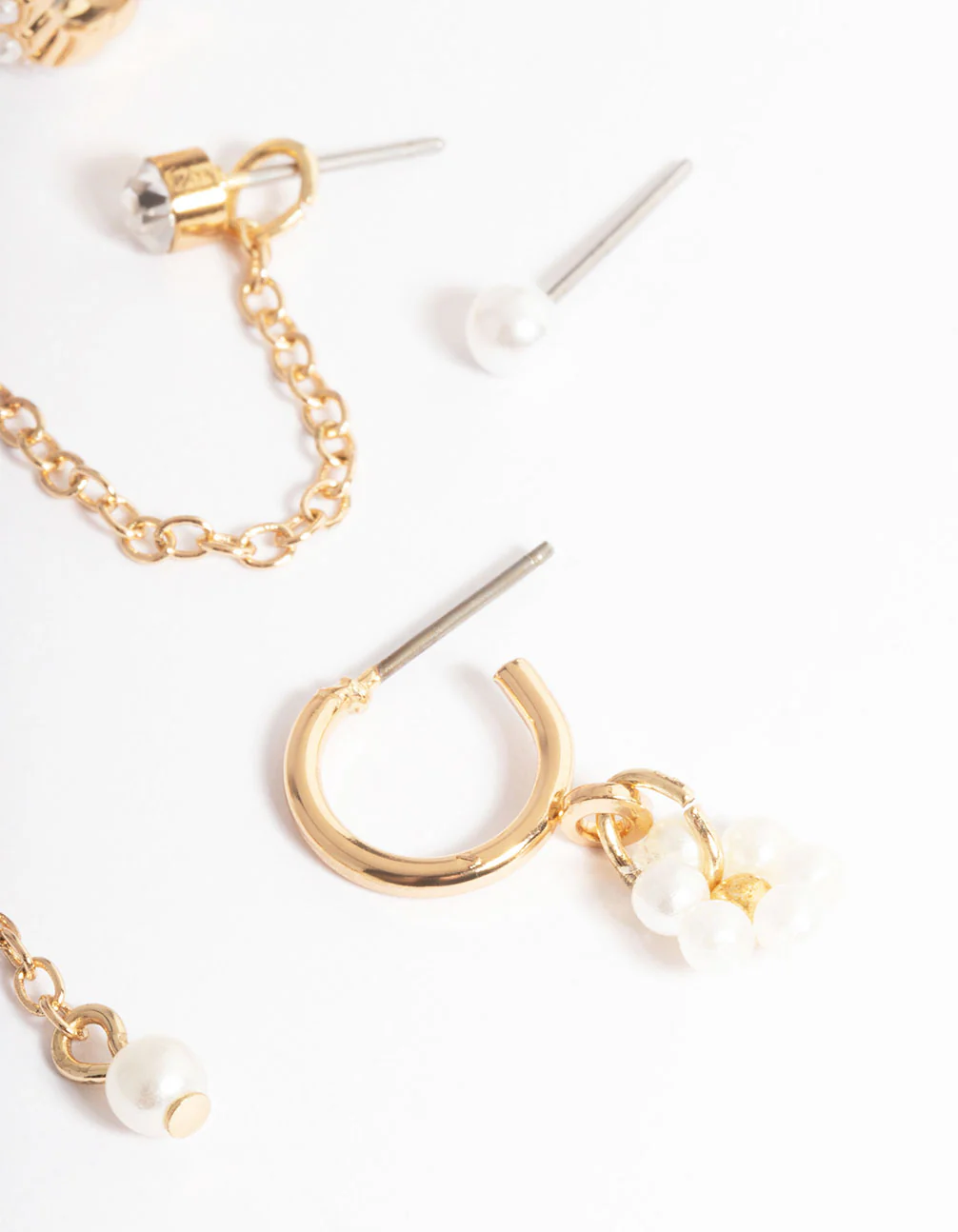 Gold Flower Diamante Pearl Earrings 6-Pack - Image 3