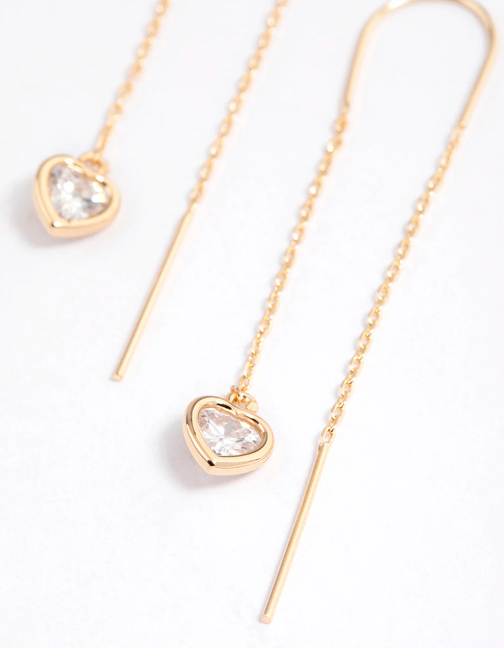 Gold Fan Heart Pendant Threader Earrings - Image 2