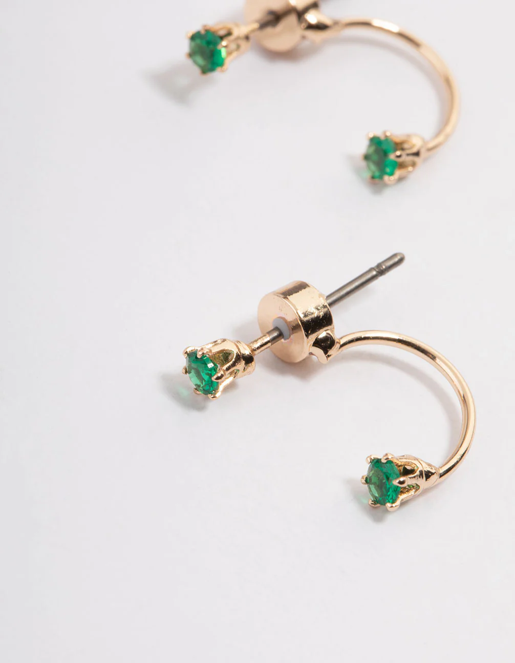 Gold & Emerald Green Diamante Jacket Earrings - Image 2