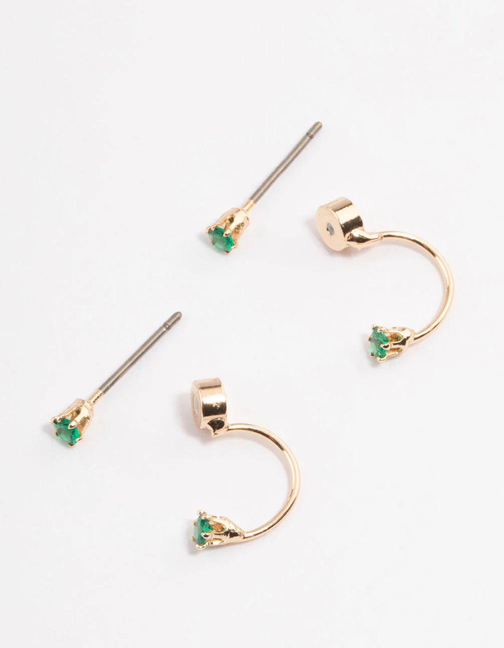 Gold & Emerald Green Diamante Jacket Earrings - Image 3
