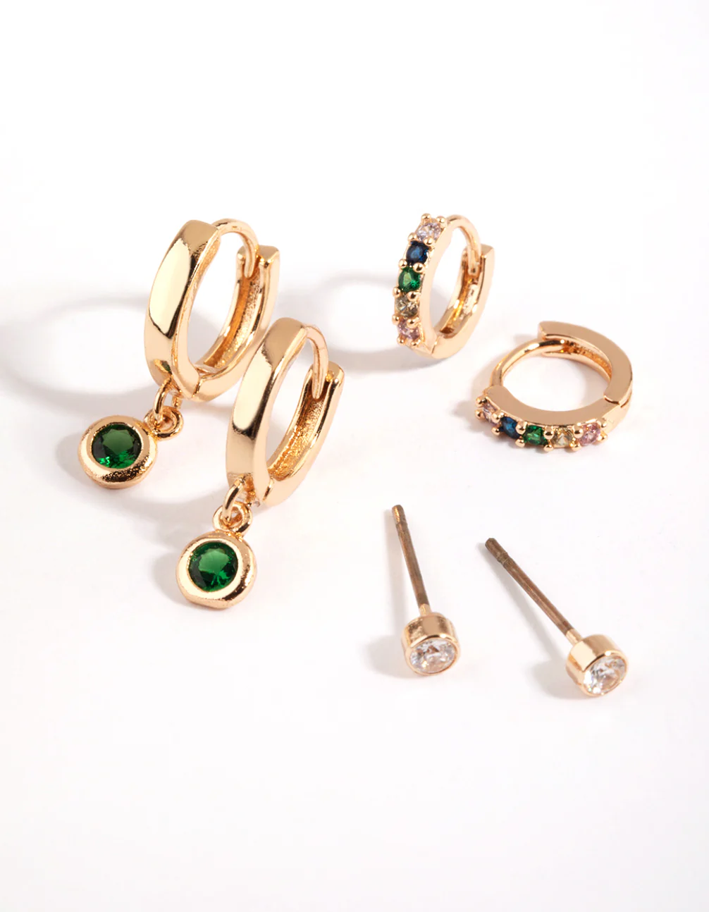 Green Stud & Huggie Hoop Earring Stack Pack - Image 4