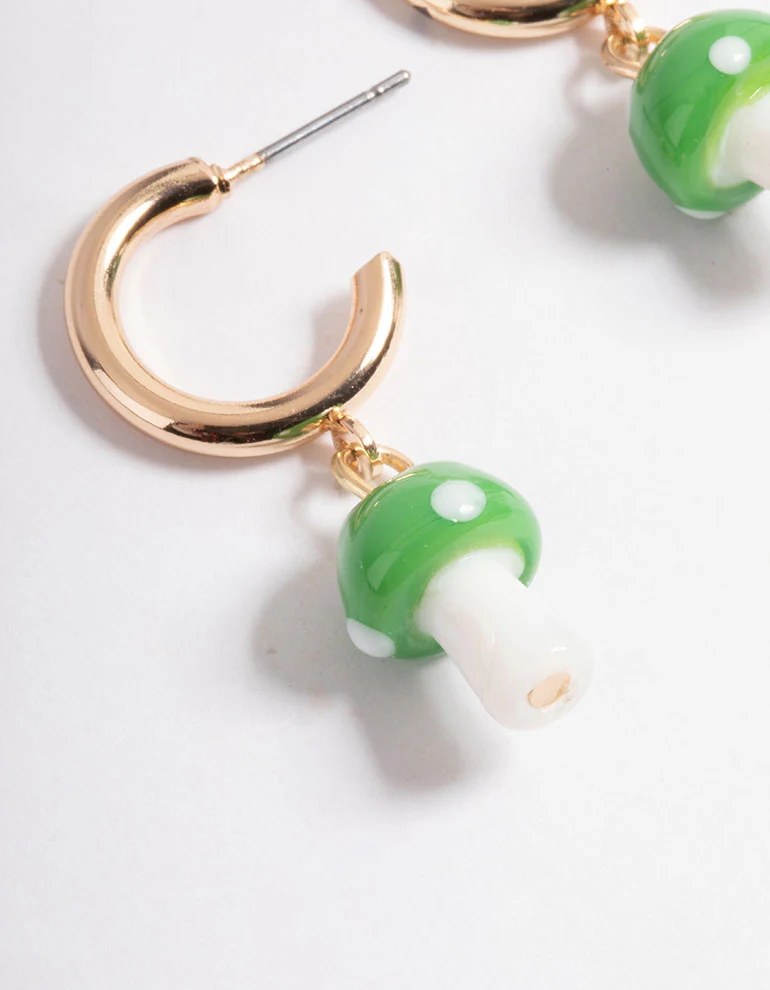 Green Medium Mushroom Huggie Earrings - Image 2