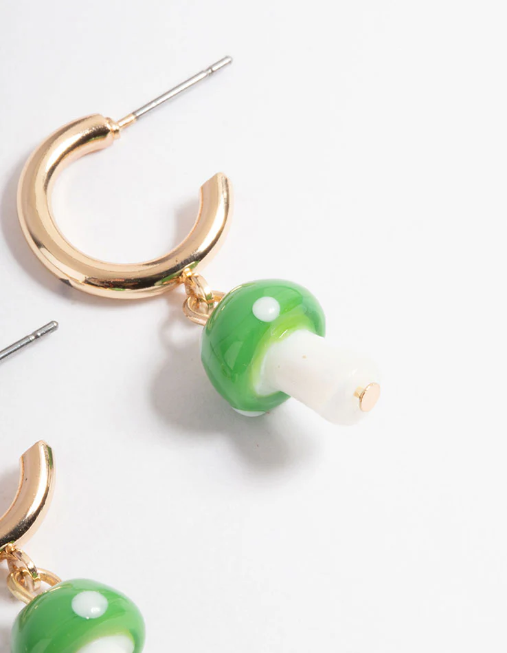 Green Medium Mushroom Huggie Earrings - Image 3