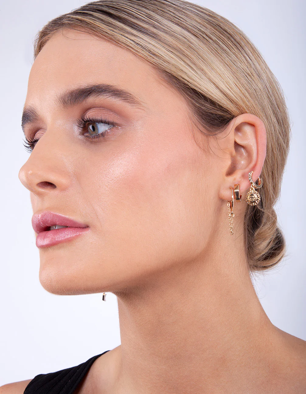 Gold Hexagon Huggie Earrings - Image 2