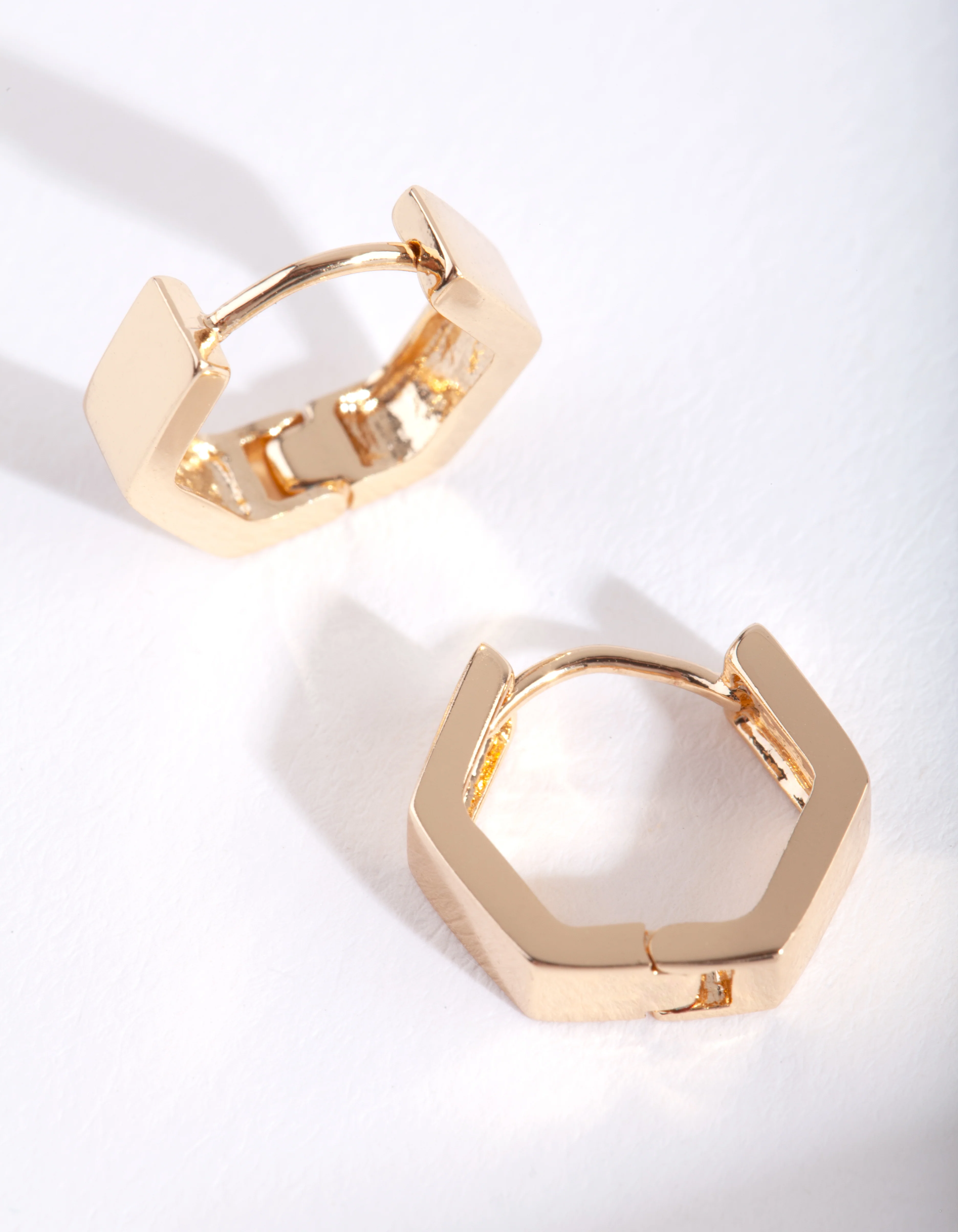 Gold Hexagon Huggie Earrings - Image 4