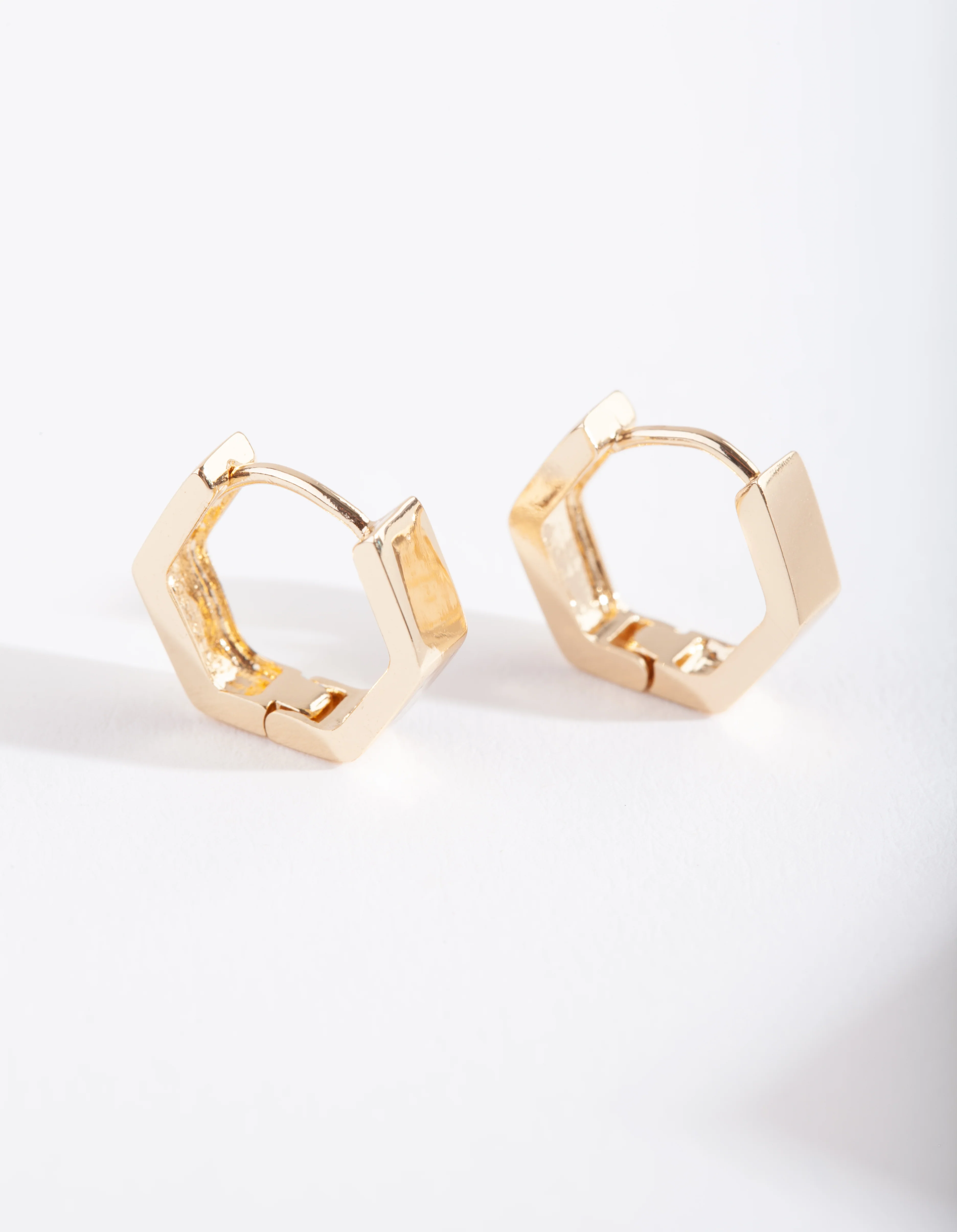 Gold Hexagon Huggie Earrings - Image 5