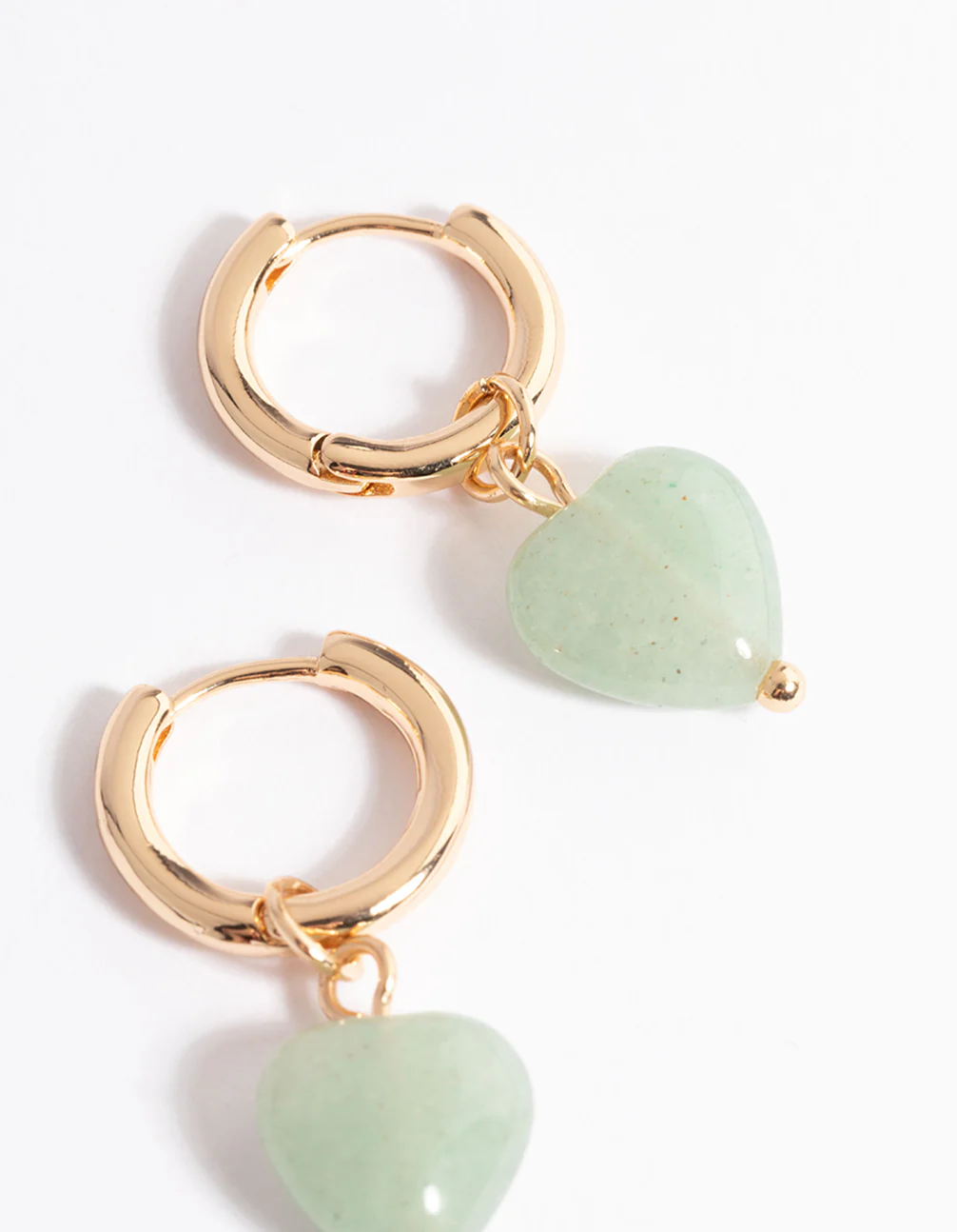 Gold Jade Semi-Precious Heart Huggie Earrings - Image 3